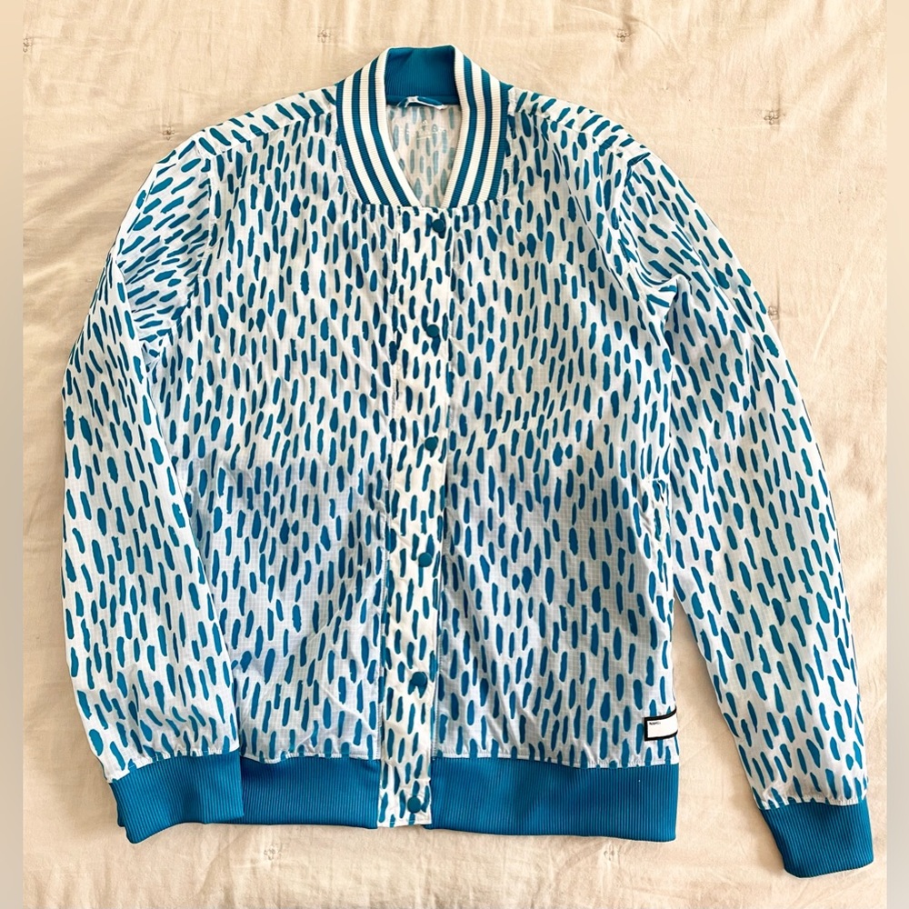 Adidas blue/white dot snap jacket XL
